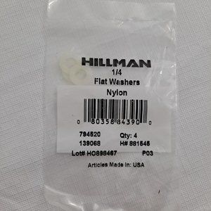 Hillman Flat Washers ¼ Nylon White 4 Piece